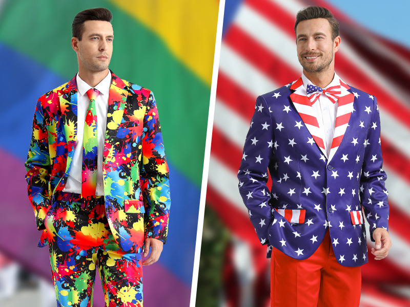 Fashonal American Flag Suits 4th of July Outfits for Men Patriotic